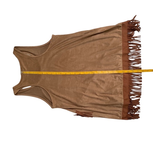 Racerback Tank Top Brown Fringe Faux Suede Small S by Twenty Second 22nd New - Picture 8 of 8